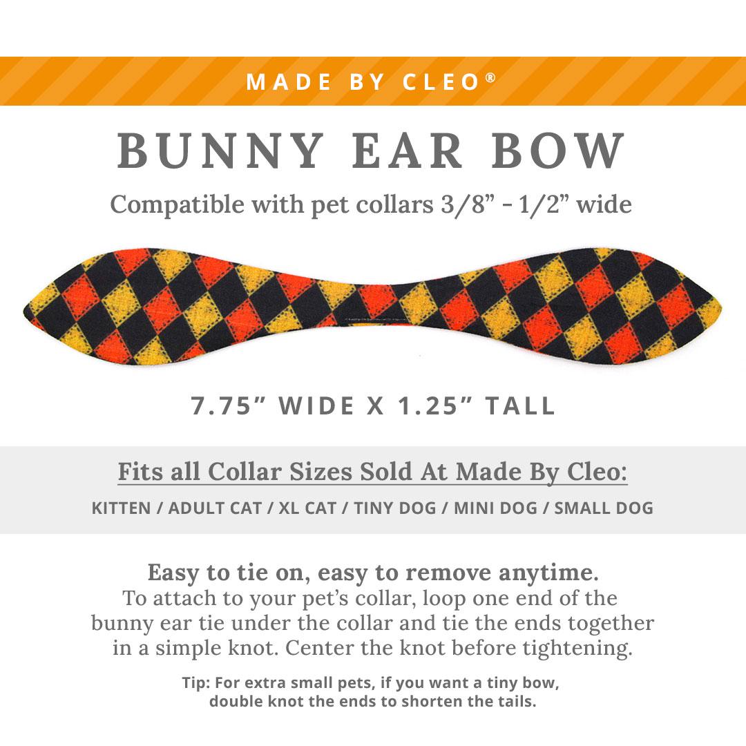 Cat Collar & Bunny Ear Bow Set - "Haunted Harlequin" - Jester Cat Collar w/ Matching Bunny Bow Tie / Halloween, Joker, Carnival / Tie-On Scarf / Cat, Kitten + Small Dog Sizes
