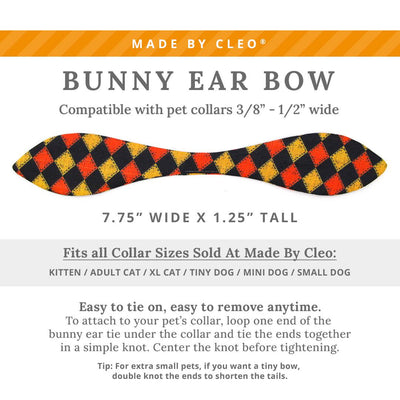 Cat Collar & Bunny Ear Bow Set - "Haunted Harlequin" - Jester Cat Collar w/ Matching Bunny Bow Tie / Halloween, Joker, Carnival / Tie-On Scarf / Cat, Kitten + Small Dog Sizes