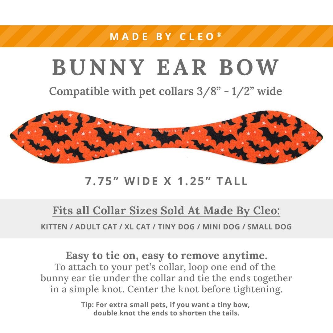 Cat Collar & Bunny Ear Bow Set - "Batty Babe - Orange" - Halloween Bat Cat Collar w/ Matching Bunny Bow Tie / Tie-On Scarf / Cat, Kitten + Small Dog Sizes