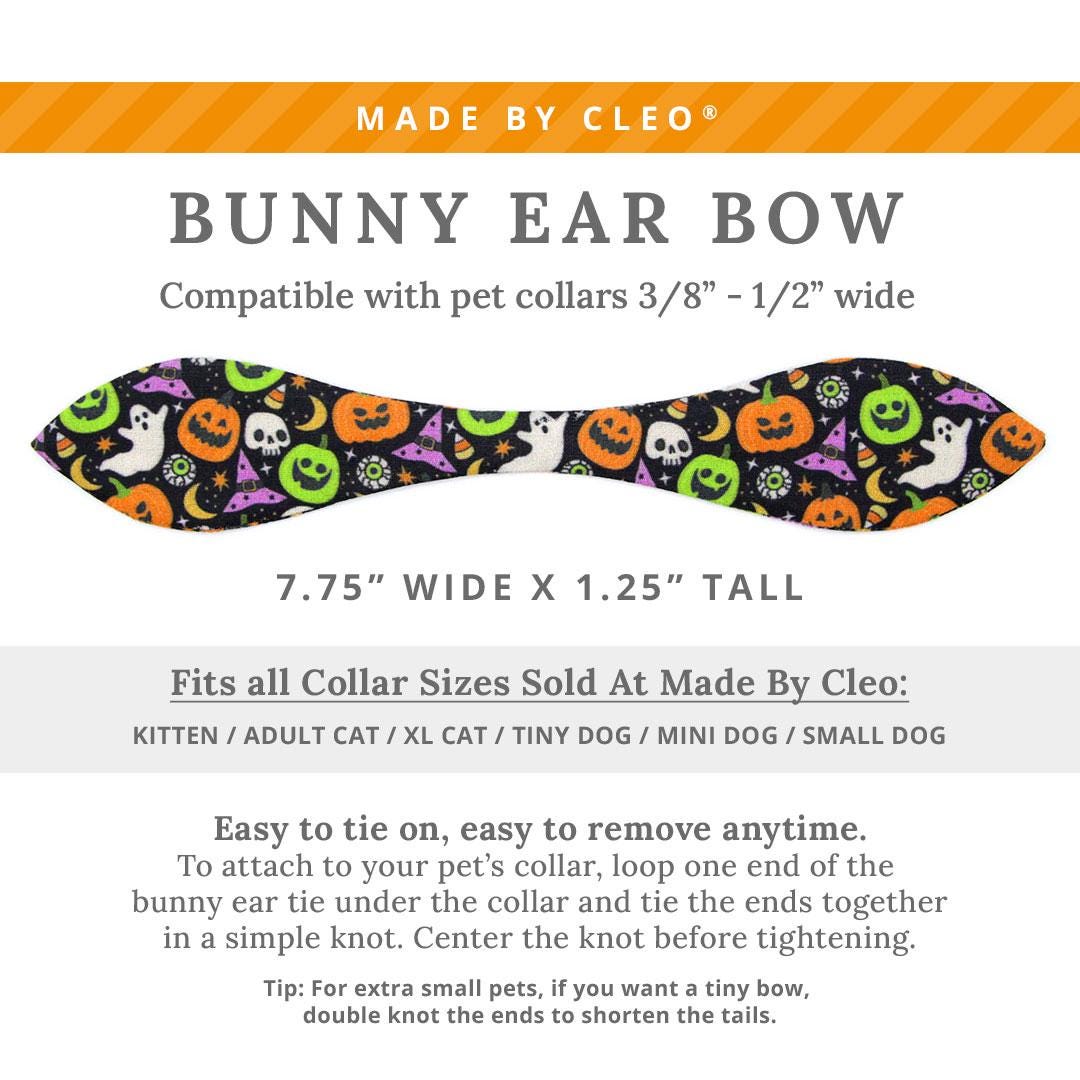 Cat Collar & Bunny Ear Bow Set - "Creepy Cuties" - Halloween Cat Collar w/ Matching Bunny Bow Tie / Jackolantern, Ghost, Witch Hat / Tie-On Scarf / Cat, Kitten + Small Dog Sizes
