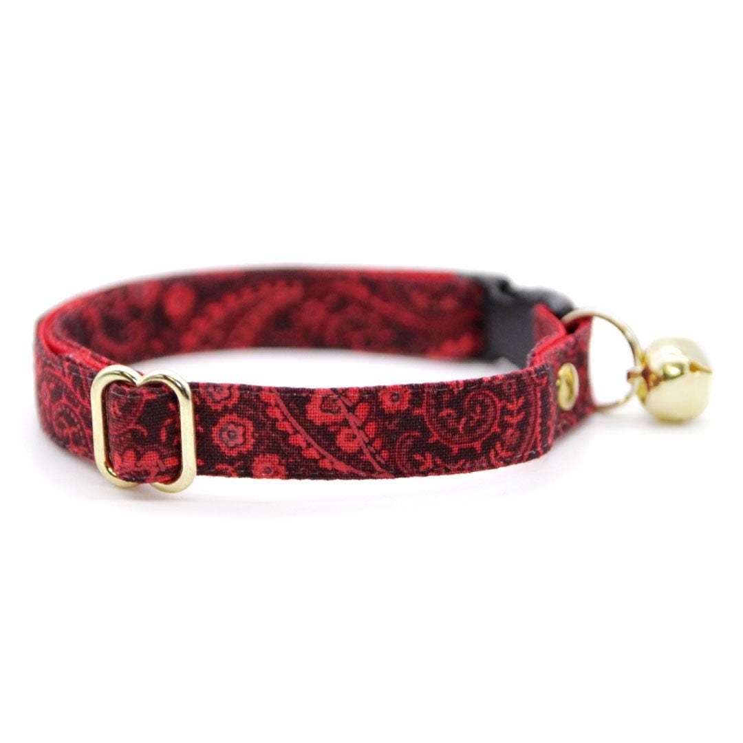 Cat Collar & Bunny Ear Bow Set - "Tapestry" - Fall Burgundy Red Paisley Cat Collar w/ Matching Bunny Bow Tie / Fall, Thanksgiving, Holiday / Tie-On Scarf / Cat, Kitten + Small Dog Sizes