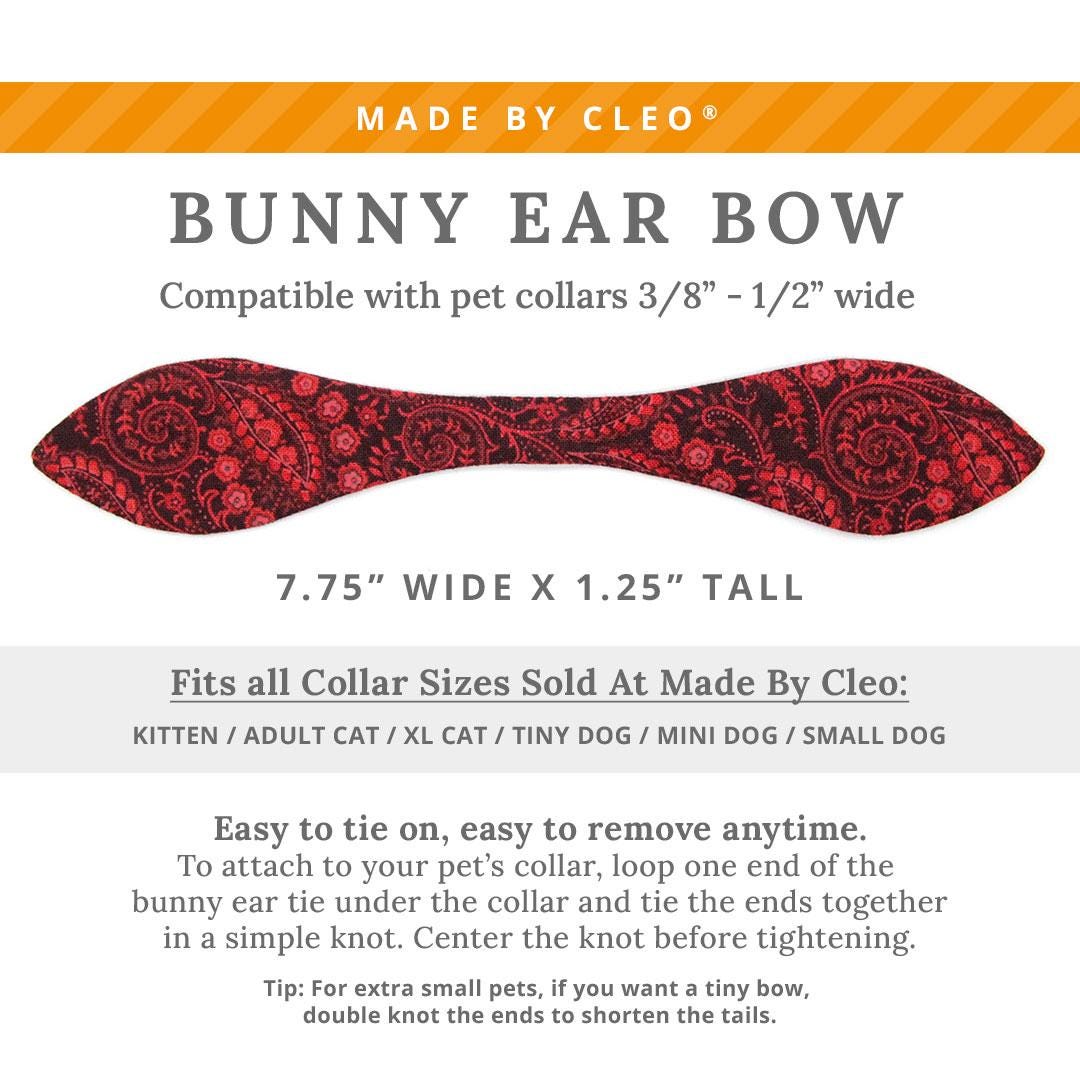 Cat Collar & Bunny Ear Bow Set - "Tapestry" - Fall Burgundy Red Paisley Cat Collar w/ Matching Bunny Bow Tie / Fall, Thanksgiving, Holiday / Tie-On Scarf / Cat, Kitten + Small Dog Sizes