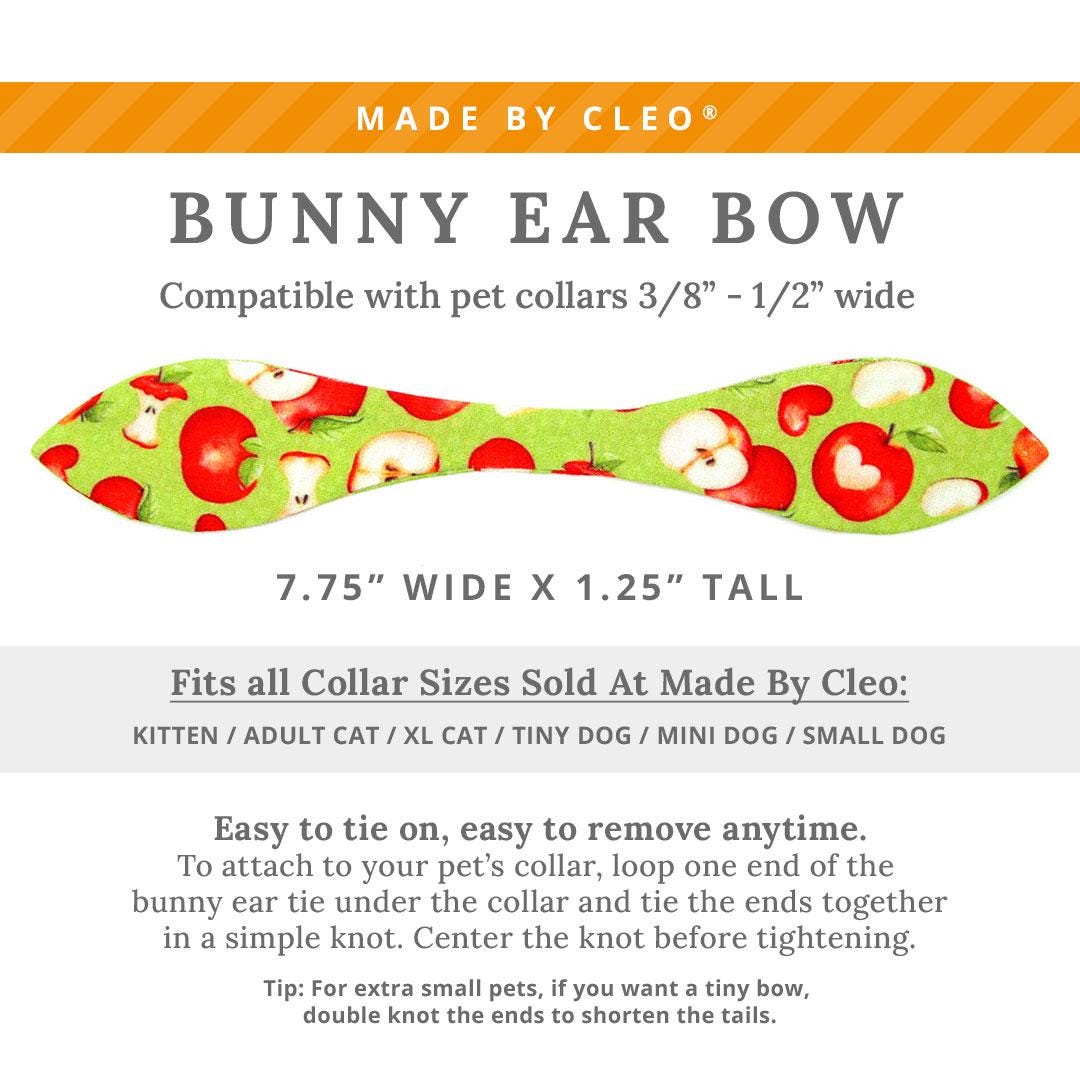Cat Collar & Bunny Ear Bow Set - "Apple Of My Eye" - Green Apple Cat Collar w/ Matching Bunny Bow Tie / Fall, Fruit, Back To School, Teacher / Tie-On Scarf / Cat, Kitten + Small Dog Sizes