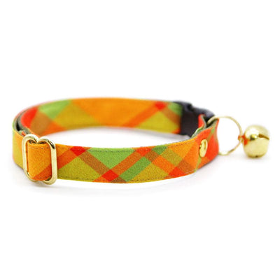 Cat Collar & Bunny Ear Bow Set - "Cider Hill" - Plaid Cat Collar w/ Matching Bunny Bow Tie / Fall + Thanksgiving / Tie-On Scarf / Cat, Kitten + Small Dog Sizes