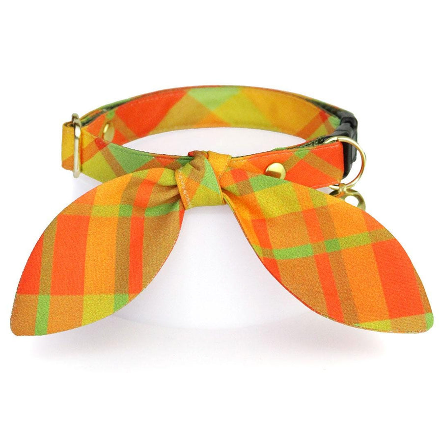 Cat Collar & Bunny Ear Bow Set - "Cider Hill" - Plaid Cat Collar w/ Matching Bunny Bow Tie / Fall + Thanksgiving / Tie-On Scarf / Cat, Kitten + Small Dog Sizes