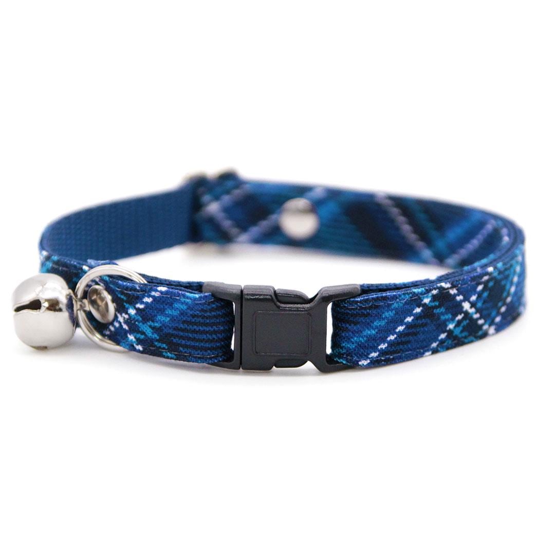 Cat Collar & Bunny Ear Bow Set - "Echo Peak" - Plaid Dark Blue Cat Collar w/ Matching Bunny Bow Tie / Fall & Winter / Tie-On Scarf / Cat, Kitten + Small Dog Sizes