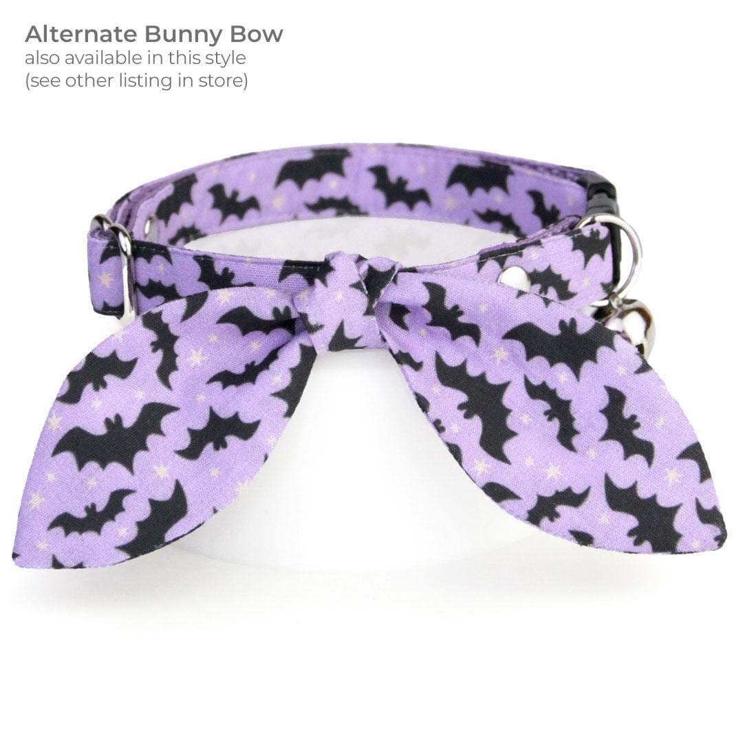Cat Collar + Flower Set - "Batty Babe - Purple" - Halloween Bat Cat Collar w/ Lavender Felt Flower (Detachable) / Cat, Kitten + Small Dog Sizes