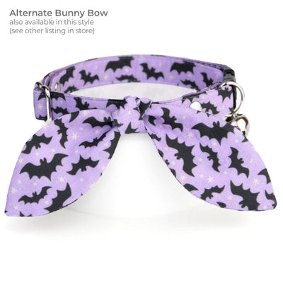 Cat Collar + Flower Set - "Batty Babe - Purple" - Halloween Bat Cat Collar w/ Lavender Felt Flower (Detachable) / Cat, Kitten + Small Dog Sizes