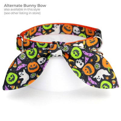 Cat Collar + Flower Set - "Creepy Cuties" - Halloween Cat Collar w/ Orange Felt Flower (Detachable) / Cat, Kitten + Small Dog Sizes