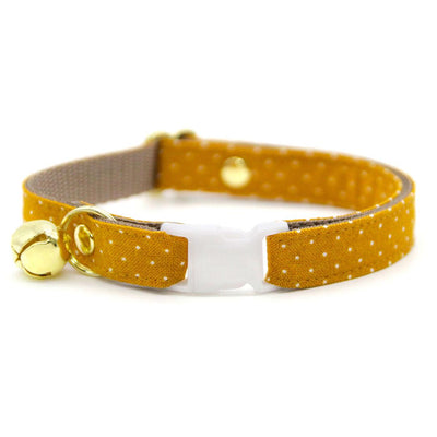 Cat Collar & Bunny Ear Bow Set - "Toffee" - Gold Caramel Polka Dot Cat Collar w/ Matching Bunny Bow Tie / Yellow, Fall, Spring, Summer / Tie-On Scarf / Cat, Kitten + Small Dog Sizes
