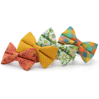 Bow Tie Cat Collar Set - "Twilight Timber" - Green, Teal & Orange Cabincore Plaid Cat Collar with Bow Tie / Fall, Camping, Thanksgiving / Cat, Kitten, Small Dog Sizes