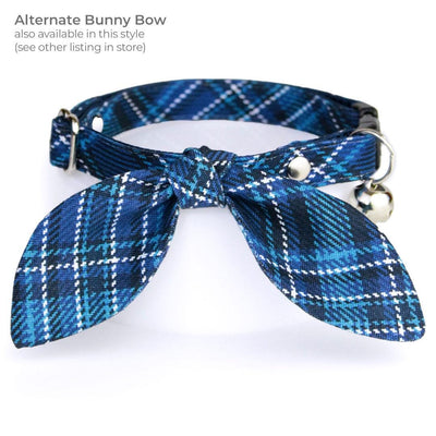 Cat Collar + Flower Set - "Echo Peak" - Blue Plaid Cat Collar w/ Sky Blue Felt Flower (Detachable) / Cat, Kitten + Small Dog Sizes