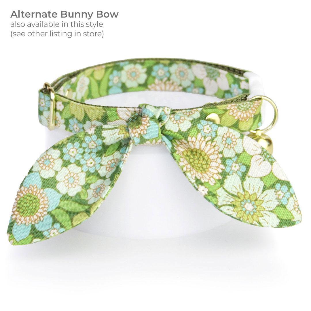 Cat Collar + Flower Set - "Sage Garden" - Floral Light Green Cat Collar w/ Leaf Green Felt Flower (Detachable) / Cat, Kitten + Small Dog Sizes