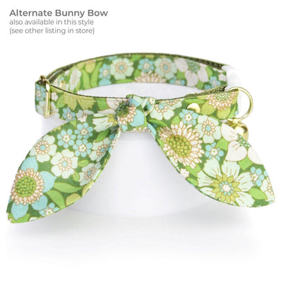 Cat Collar + Flower Set - "Sage Garden" - Floral Light Green Cat Collar w/ Leaf Green Felt Flower (Detachable) / Cat, Kitten + Small Dog Sizes