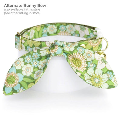 Retro Floral Cat Bow Tie - "Sage Garden" - Groovy 60s Green Bow Tie for Cat Collar / Botanical, Spring / Cat, Kitten + Small Dog Bowtie