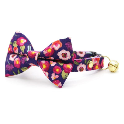 Bow Tie Cat Collar Set - "Plum Blossom" - Floral Purple Cat Collar with Bow Tie / Cat, Kitten, Small Dog Sizes