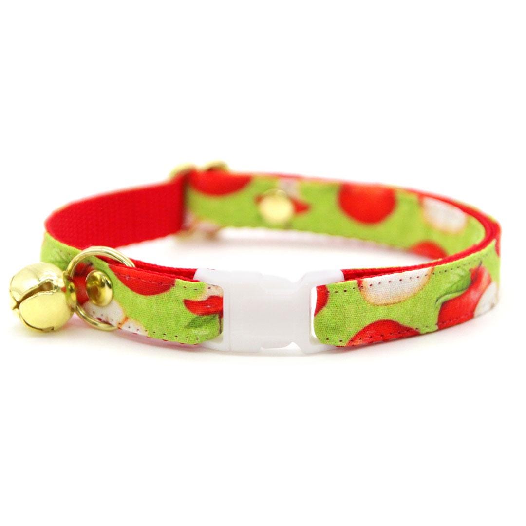 Bow Tie Cat Collar Set - "Apple Of My Eye" - Green Apple Cat Collar with Bow Tie / Fall, Back to School, Apple Picking / Cat, Kitten, Small Dog Sizes
