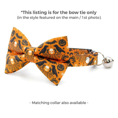 Raven Cat Bow Tie - "Nevermore" - Orange Halloween Bow Tie for Cat Collar / Gothic, Spiderweb, Edgar Allen Poe / Cat, Kitten + Small Dog Bowtie