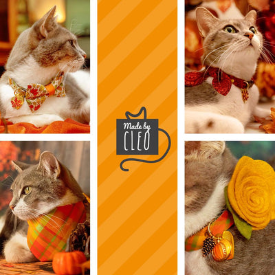 Paisley Cat Collar + Flower Set - "Tapestry" - Burgundy Cat Collar w/ Red (Detachable) / Cat, Kitten + Small Dog Sizes