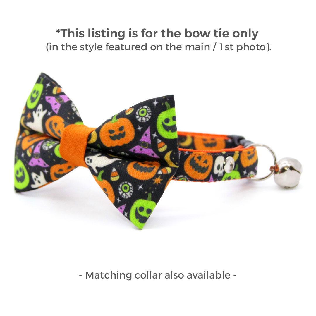 Halloween Cat Bow Tie - "Creepy Cuties" - Fun Spooky Bow Tie for Cat Collar / Ghost, Pumpkin, Skull, Witch / Cat, Kitten + Small Dog Bowtie