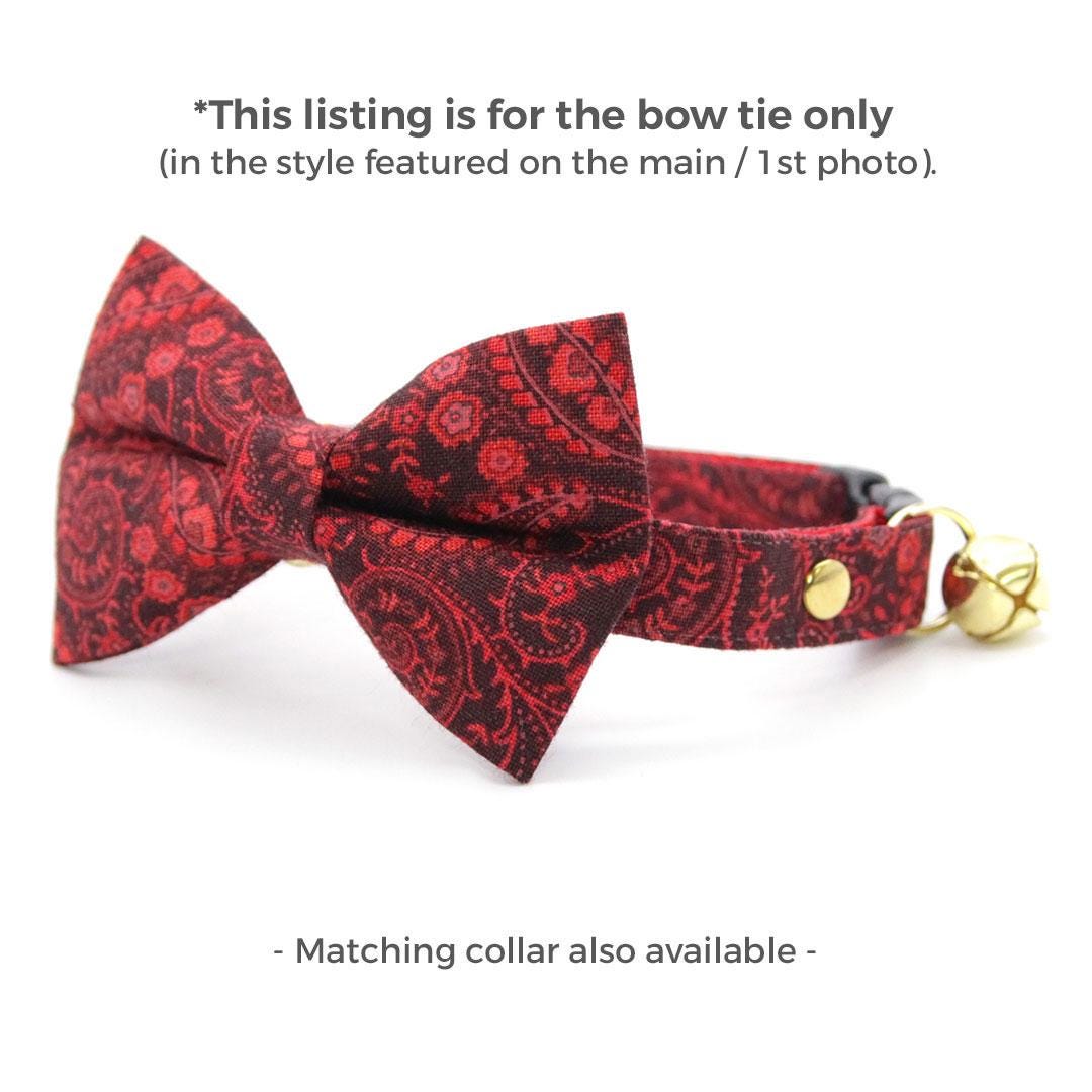 Paisley Cat Bow Tie - "Tapestry" - Burgundy Red Bow Tie for Cat Collar / Fall, Thanksgiving, Holiday, Wedding / Cat, Kitten + Small Dog Bowtie
