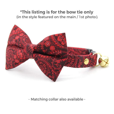 Paisley Cat Bow Tie - "Tapestry" - Burgundy Red Bow Tie for Cat Collar / Fall, Thanksgiving, Holiday, Wedding / Cat, Kitten + Small Dog Bowtie