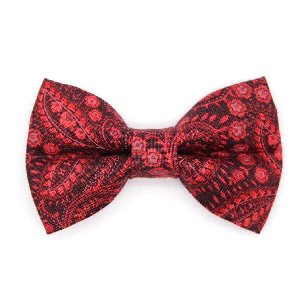 Paisley Cat Bow Tie - "Tapestry" - Burgundy Red Bow Tie for Cat Collar / Fall, Thanksgiving, Holiday, Wedding / Cat, Kitten + Small Dog Bowtie