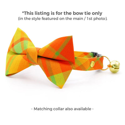 Fall Cat Bow Tie - "Cider Hill" - Orange Plaid Bow Tie for Cat Collar / Autumn, Thanksgiving, Harvest / Cat, Kitten + Small Dog Bowtie