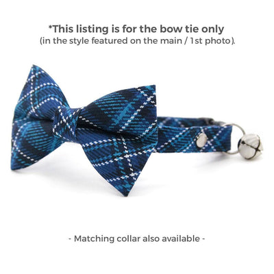 Blue Cat Bow Tie - "Echo Peak" - Plaid Bow Tie for Cat Collar / Fall, Winter, Male, Boy Cat, Masculine / Cat, Kitten + Small Dog Bowtie