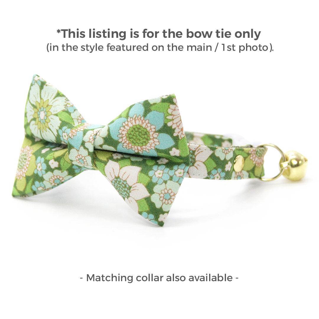 Retro Floral Cat Bow Tie - "Sage Garden" - Groovy 60s Green Bow Tie for Cat Collar / Botanical, Spring / Cat, Kitten + Small Dog Bowtie