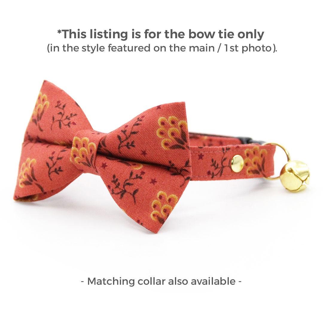 Rustic Cat Bow Tie - "Prairie Bloom" - Rust Red Bow Tie for Cat Collar / Fall Floral, Thanksgiving / Cat, Kitten + Small Dog Bowtie