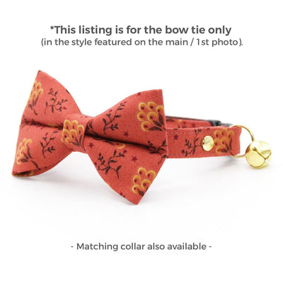 Rustic Cat Bow Tie - "Prairie Bloom" - Rust Red Bow Tie for Cat Collar / Fall Floral, Thanksgiving / Cat, Kitten + Small Dog Bowtie