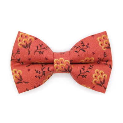 Rustic Cat Bow Tie - "Prairie Bloom" - Rust Red Bow Tie for Cat Collar / Fall Floral, Thanksgiving / Cat, Kitten + Small Dog Bowtie
