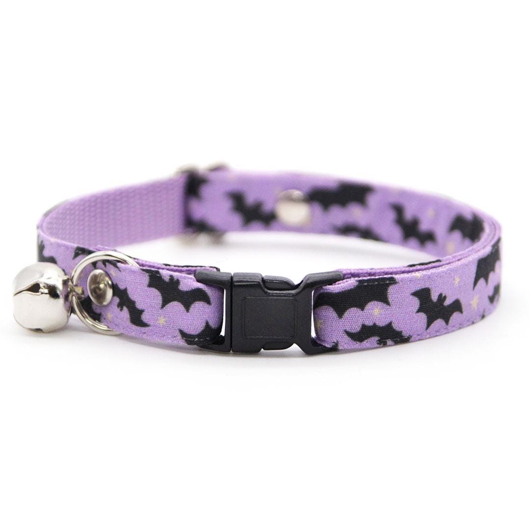 Halloween Bow Tie Cat Collar Set - "Batty Babe - Purple" - Gothic Cute Lilac Purple Bat Cat Collar with Bow Tie / Cat, Kitten, Small Dog Sizes