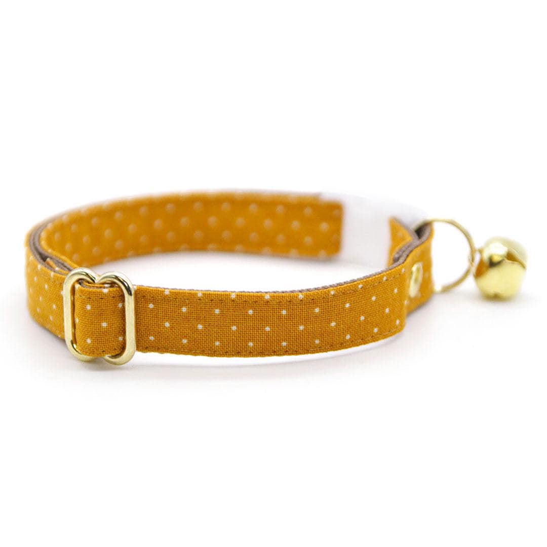 Bow Tie Cat Collar Set - "Toffee" - Gold Caramel Polka Dot Cat Collar with Bow Tie / Fall, Thanksgiving, Mustard, Yellow / Cat, Kitten, Small Dog Sizes