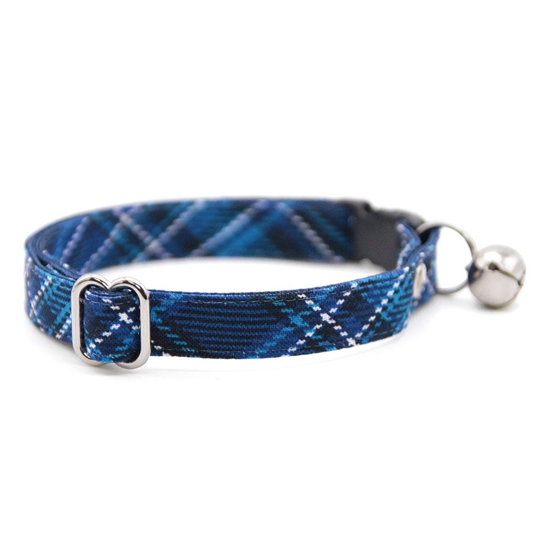 Bow Tie Cat Collar Set - "Echo Peak" - Plaid Blue Cat Collar with Bow Tie / Fall, Winter, Boy Cat, Masculine / Cat, Kitten, Small Dog Sizes