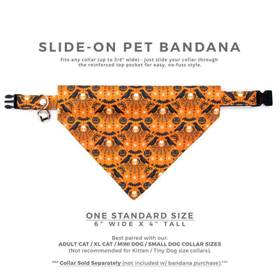 Raven Cat Bandana - "Nevermore" - Orange Halloween Bandana for Cat + Small Dog / Spiderweb, Skull, Gothic / Slide-on Bandana / Over-the-Collar