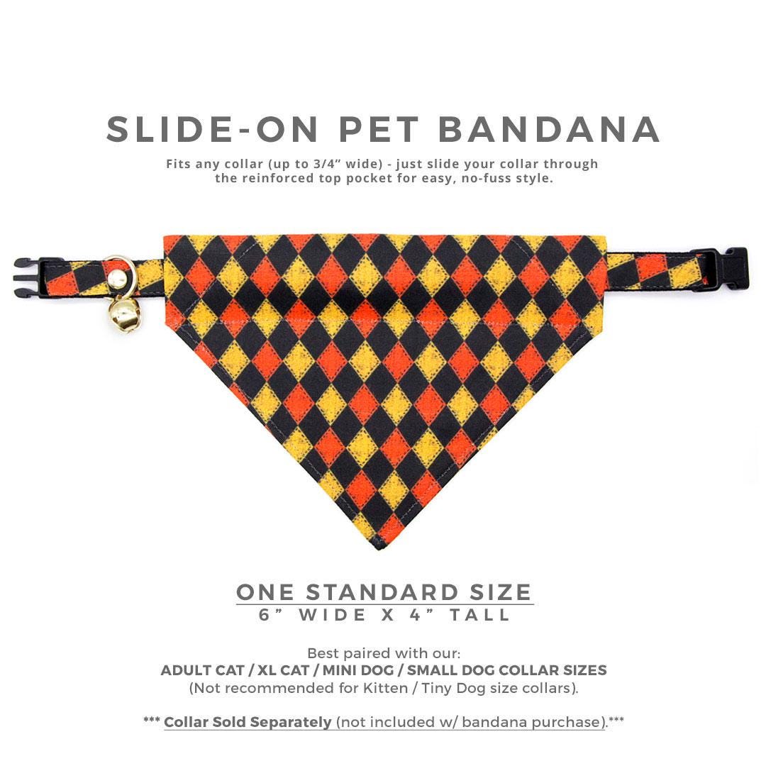 Halloween Cat Bandana - "Haunted Harlequin" - Jester Bandana for Cat + Small Dog / Joker, Clown, Carnival / Slide-on Bandana / Over-the-Collar