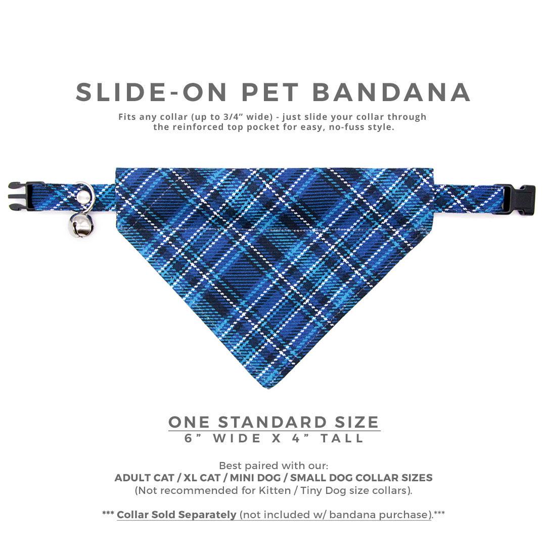 Plaid Cat Bandana - "Echo Peak" - Blue Bandana for Cat + Small Dog / Fall, Winter, Male, Masculine / Slide-on Bandana / Over-the-Collar