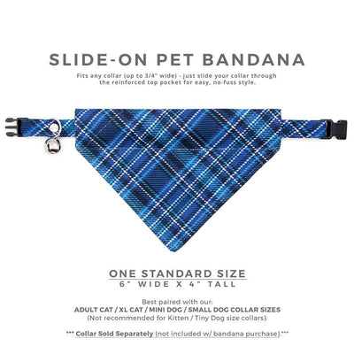Plaid Cat Bandana - "Echo Peak" - Blue Bandana for Cat + Small Dog / Fall, Winter, Male, Masculine / Slide-on Bandana / Over-the-Collar
