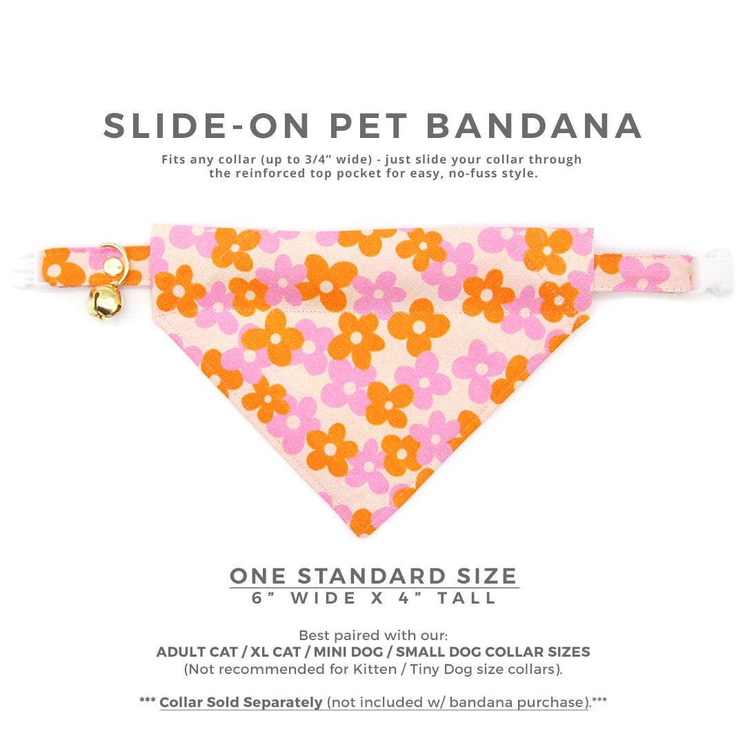 Retro Floral Cat Bandana - "Petal Pop" - Groovy Orange Pink Bandana for Cat + Small Dog / 60s, Fall, Spring, Summer / Slide-on Bandana / Over-the-Collar