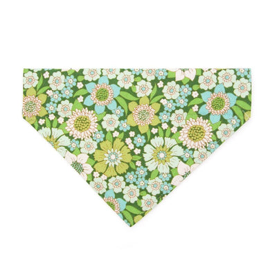 Floral Cat Bandana - "Sage Garden" - Light Green Bandana for Cat + Small Dog / Groovy, 60s, Botanical / Slide-on Bandana / Over-the-Collar