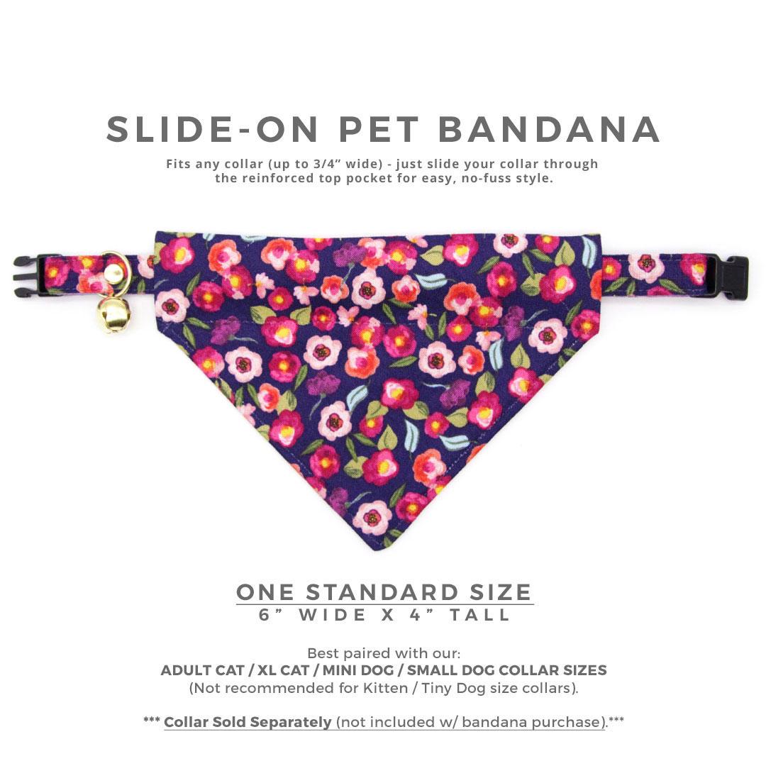 Purple Cat Bandana - "Plum Blossom" - Floral Bandana for Cat + Small Dog / Girl Cat, Feminine / Slide-on Bandana / Over-the-Collar