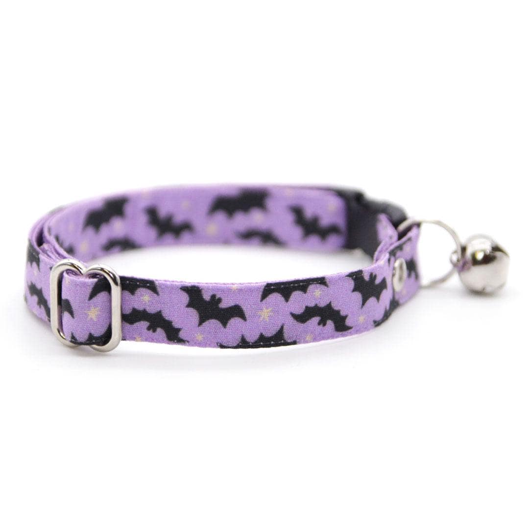 Cat Collar + Flower Set - "Batty Babe - Purple" - Halloween Bat Cat Collar w/ Lavender Felt Flower (Detachable) / Cat, Kitten + Small Dog Sizes