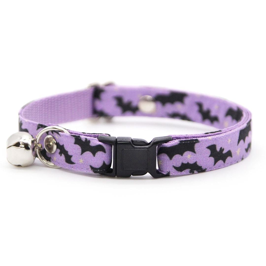 Cat Collar + Flower Set - "Batty Babe - Purple" - Halloween Bat Cat Collar w/ Plum Felt Flower (Detachable) / Cat, Kitten + Small Dog Sizes