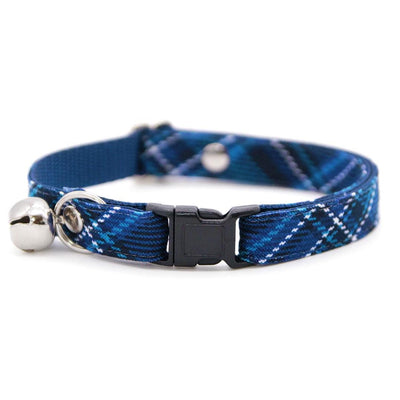 Cat Collar + Flower Set - "Echo Peak" - Blue Plaid Cat Collar w/ Sky Blue Felt Flower (Detachable) / Cat, Kitten + Small Dog Sizes