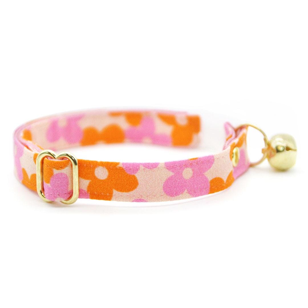 Cat Collar + Flower Set - "Petal Pop" - Groovy Floral Pink Cat Collar w/ Baby Pink Felt Flower (Detachable) / Cat, Kitten + Small Dog Sizes