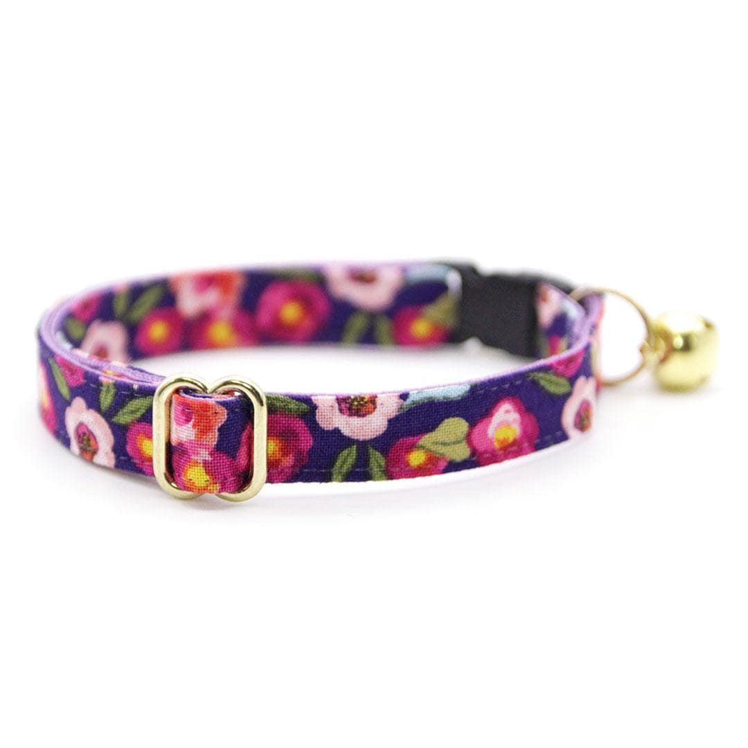 Cat Collar + Flower Set - "Plum Blossom" - Purple Floral Cat Collar w/ Plum Purple Felt Flower (Detachable) / Cat, Kitten + Small Dog Sizes