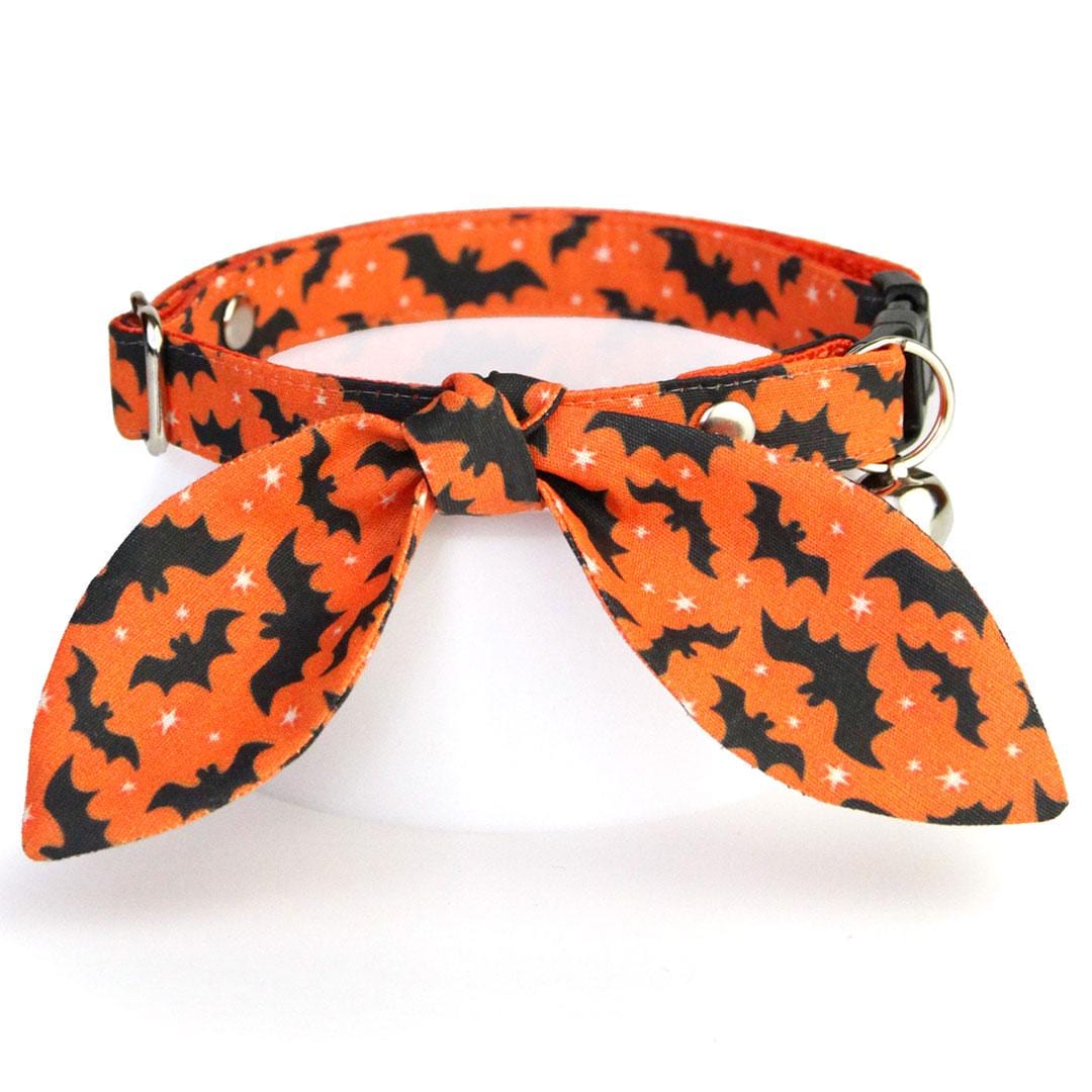 Halloween Cat Collar - "Batty Babe - Orange" - Spooky Bat Cat Collar / Breakaway Buckle or Non-Breakaway / Cat, Kitten + Small Dog Sizes