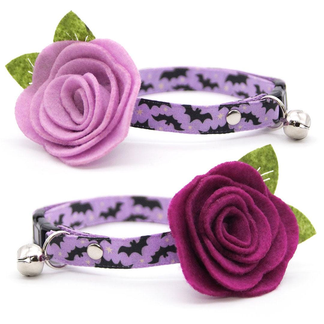 Halloween Cat Collar - "Batty Babe - Purple" - Spooky Cute Lilac Bat Cat Collar / Breakaway Buckle or Non-Breakaway / Cat, Kitten + Small Dog Sizes